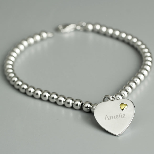 Personalised Sterling Silver And 9Ct Gold Heart Bracelet