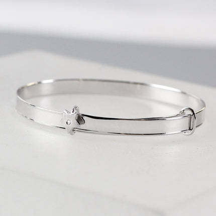 Personalised Sterling Silver Childs Expanding Diamante Star Bracelet -  Ideal For Newborn Babies, Christenings