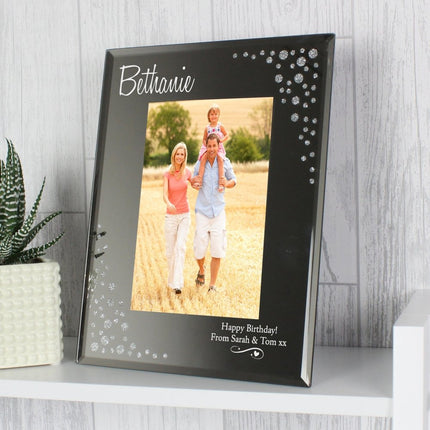 Personalised Swirls & Hearts Diamante 6x4 Inch Glass Photo Frame