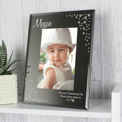 Personalised Swirls & Hearts Diamante 6x4 Inch Glass Photo Frame