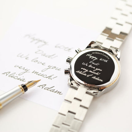 Personalised Swiss Made Men's Watch, Architect Handcrafted, Endeavour, Water Resistant, Handwriting Engraved