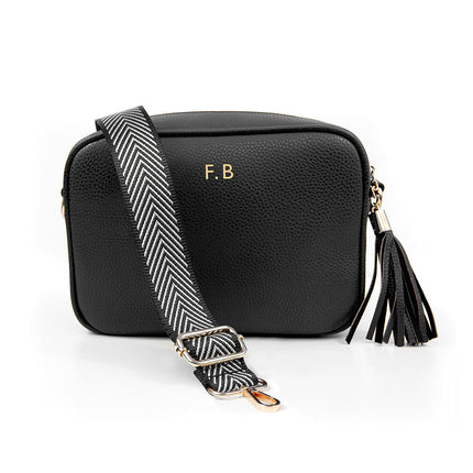 Personalised Personalised Vegan Leather Crossbody Bag in Black