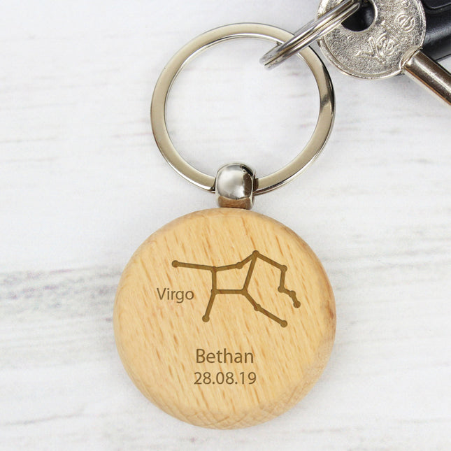 Personalised Virgo Zodiac Star Sign Wooden Keyring (August 23rd - September 22nd)
