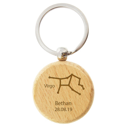 Personalised Virgo Zodiac Star Sign Wooden Keyring (August 23rd - September 22nd)