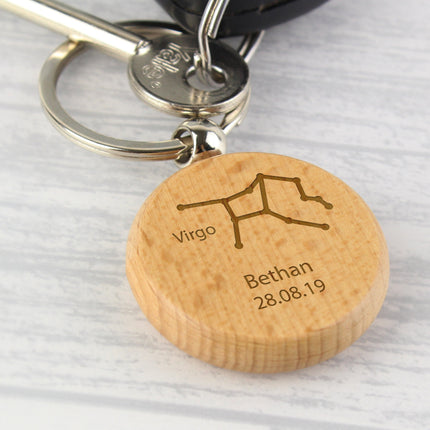 Personalised Virgo Zodiac Star Sign Wooden Keyring (August 23rd - September 22nd)