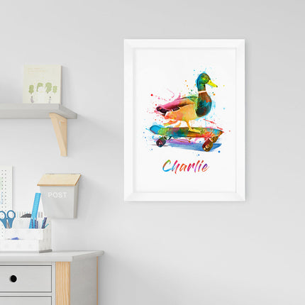 Personalised Personalised Watercolour Duck Skateboarding Print