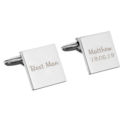 Personalised Wedding Role Square Cufflinks -1 Line