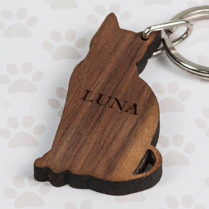 Personalised Wooden Cat Key Ring
