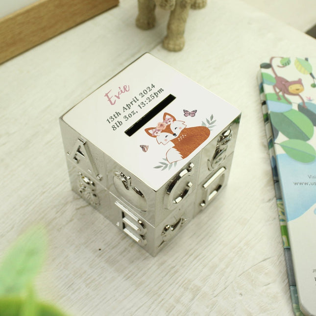 Personalised Woodland Fox Abc Money Box