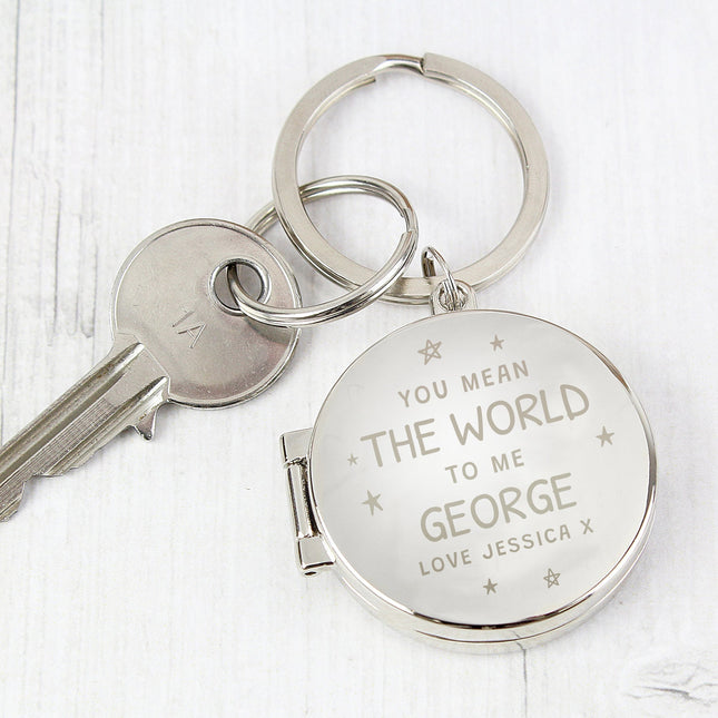 Personalised You Mean The World To Me Round Photo Keyring