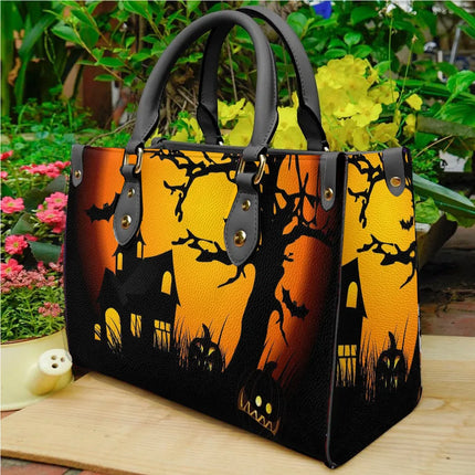 Printed Leather PU Halloween Ghost House Ladies Handbag Shoulderless Bag Street Style Fashion Square Shape Medium Size