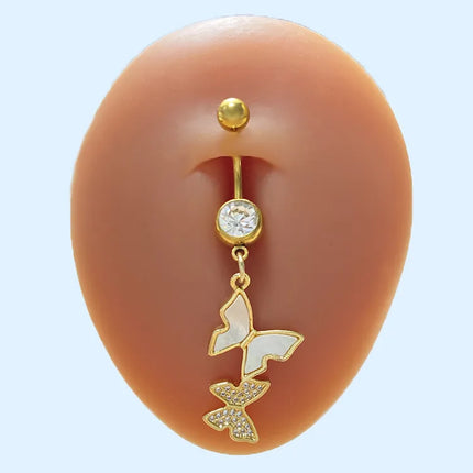 elegant cute classic style animal butterfly snowflake stainless steel alloy rhinestone inlay zircon white gold plated belly ring