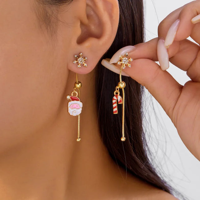 Adjustable Asymmetric Christmas Cartoon Character Dangle Earrings Fashionable Resin Studs For Women With Bell And Tassel
