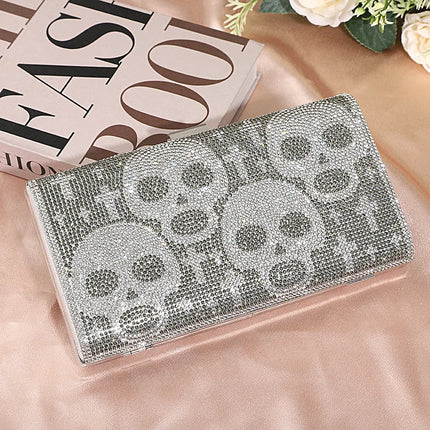Elegant Diamond Embedded Handheld Evening Bag For Halloween Party Skeleton Evening Dress Bag Creative Fashionable Square Bag