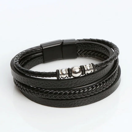 Classical Rock Roman Style Solid Color Pu Leather Alloy Men'S Bangle