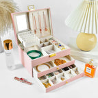 with Mirror-Four-Layer Casket Jewel Box-Girl Pink / Jewelry Storage Box