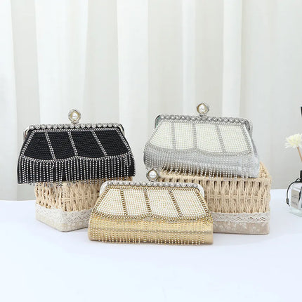 Heavy Industry Tassel Evening Bag Diamond-inlaid Pearl Chinese Cheongsam Handbag Holiday Wedding Dress Bag Banquet Bag