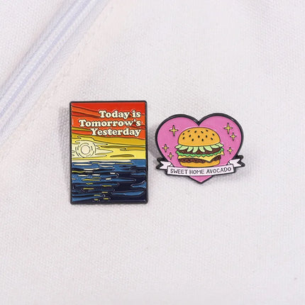 Cartoon Style Cute Cowboy Style Pin Letter Hamburger Heart Shape Alloy Stamping Stoving Varnish Plating Unisex Badge Brooches Collar Pin