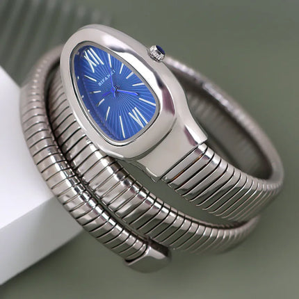 Foreign Trade Snake-shaped Quartz Watch Women's Fashion Two-ring Steel Band Watch All-match Gradient Bracelet Watch Wrapped European and American Watches