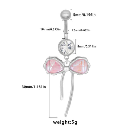 1 Piece Belly Rings Princess Cute Shiny Bow Knot 316 Stainless Steel  Arylic Alloy Inlay Acrylic Glass White Gold Plated Gold Plated