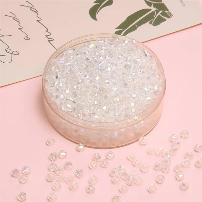 4mm Facet Rainbow Rhombus Crystal Beads Glass DIY Handmade Loose Beads Material Jewelry Accessories Ornament Making Kit