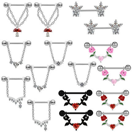 1 Piece Nipple Rings & Studs IG Style Shiny Heart Shape Flower 316L Stainless Steel  Alloy Titanium Steel Epoxy Chain Inlay Resin Rhinestones Glass White Gold Plated Gold Plated