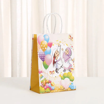 Moon Festival Cartoon Style Cartoon Balloon Kraft Paper Holiday Banquet Gift Bags Party Supplies Gift Wrapping Supplies a Pack of 12