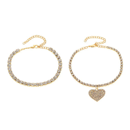 Wholesale Jewelry Elegant Retro Heart Shape Alloy Rhinestones Anklet