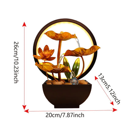 Fountain running water decoration factory circulating water desktop iron decoration golden green lotus leaf with light ring