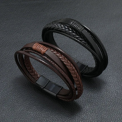 Hot European and American Style Jewelry Simple Fashion Leather Rope Hand Weaving Bracelet Men's Bracelet J Ornament Wholesale