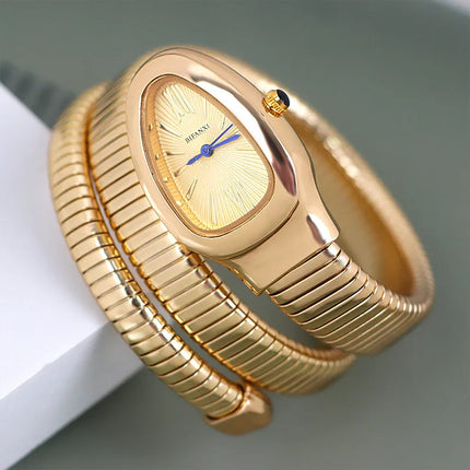 Foreign Trade Snake-shaped Quartz Watch Women's Fashion Two-ring Steel Band Watch All-match Gradient Bracelet Watch Wrapped European and American Watches