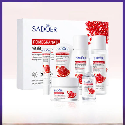 All English packaging SADOER red pomegranate fresh beauty six-piece moisturizing facial skin care series