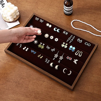 Walnut Wood Jewelry Display Tray Earring Necklace Bracelet Ring Stand Night Market Stall Props Luxury Style Jewelry Holder