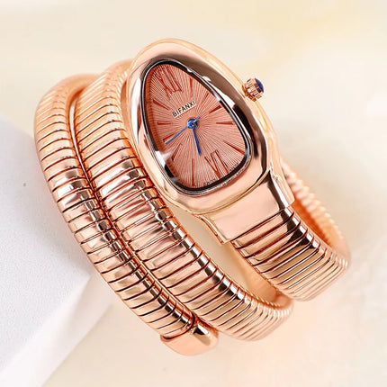 Foreign Trade Snake-shaped Quartz Watch Women's Fashion Two-ring Steel Band Watch All-match Gradient Bracelet Watch Wrapped European and American Watches