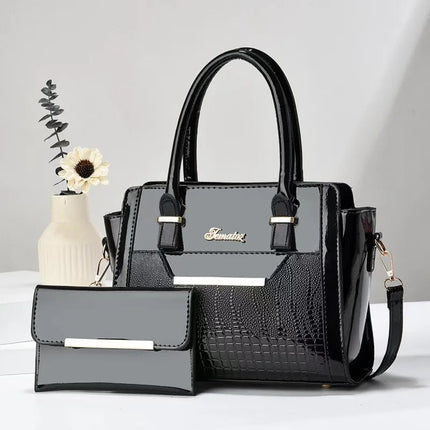 Mother's Bag Crocodile Pattern Bright Leather Two-piece Women's Crossbody Bag Korean-style Handbag Shoulder Bag handbags
