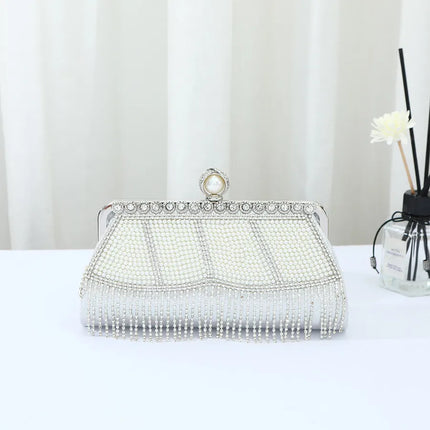 Heavy Industry Tassel Evening Bag Diamond-inlaid Pearl Chinese Cheongsam Handbag Holiday Wedding Dress Bag Banquet Bag