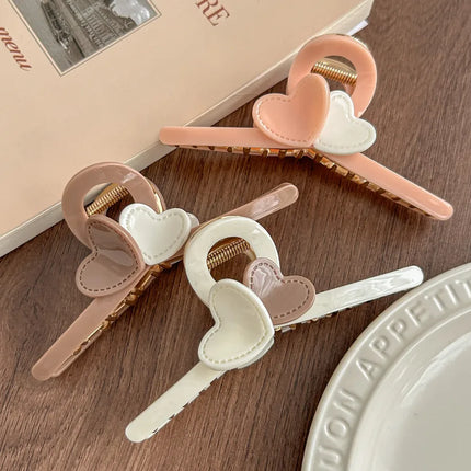Elegant Sweet Milk Tea Color Heart Shaped Hair Clip Stylish Female Hair Accessories Charming Cute Shark Bite Hair Clip