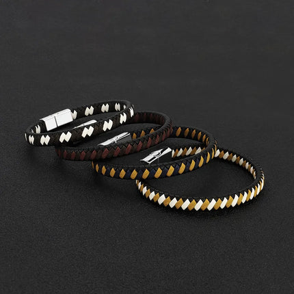 Simple Style Color Block Leather rope Handmade Men's Bangle Men Cord & Leather Bracelets