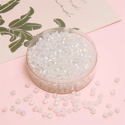 4mm Facet Rainbow Rhombus Crystal Beads Glass DIY Handmade Loose Beads Material Jewelry Accessories Ornament Making Kit