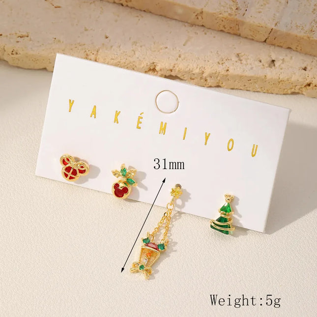 Yakemiyou Copper Plated 14K Gold Embedded Zircon Earring Set Women's Fashion Jewelry Cute Shiny Polished Finish For All Seasons