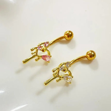 lady classic style shiny heart shape stainless steel titanium copper epoxy plating inlay zircon white gold plated gold plated silver plated belly ring