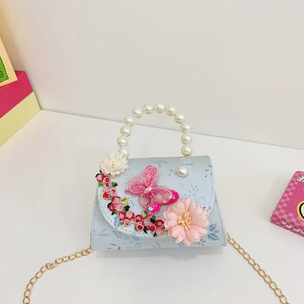Children's Bag Women's Chinese Style Butterfly Flower Girls' Satchel Princess Pearl Handbag Shoulder Crossbody Bag Wholesale