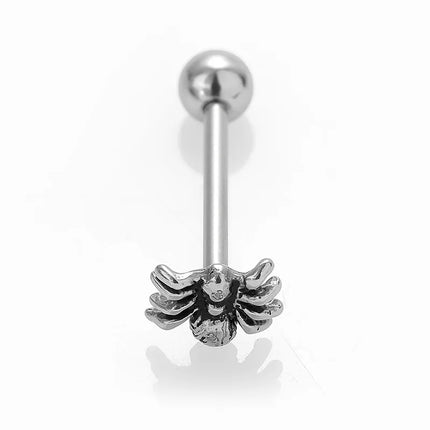 1 Piece Tongue Rings Gothic Hip-Hop Rock Rose Spider Fish Bone 316L Stainless Steel  Polishing Crystal Tongue Rings