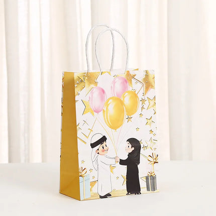 Moon Festival Cartoon Style Cartoon Balloon Kraft Paper Holiday Banquet Gift Bags Party Supplies Gift Wrapping Supplies a Pack of 12