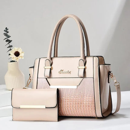 Mother's Bag Crocodile Pattern Bright Leather Two-piece Women's Crossbody Bag Korean-style Handbag Shoulder Bag handbags