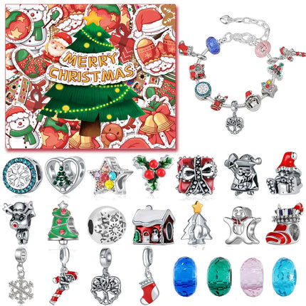 Christmas Countdown Calendar Gift Box DIY Christmas Bracelet Necklace Set Child Advent Festival Gifts Alloy Jewelry Kit