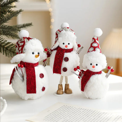 Plush Foam Christmas Snowman Decoration Red Scarf Desktop Display Window Arrangement Cute Doll Holiday Atmosphere Setup Decor