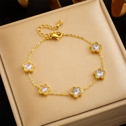 Retro Star 304 Stainless Steel 18K Gold Plated Glass Bracelets In Bulk