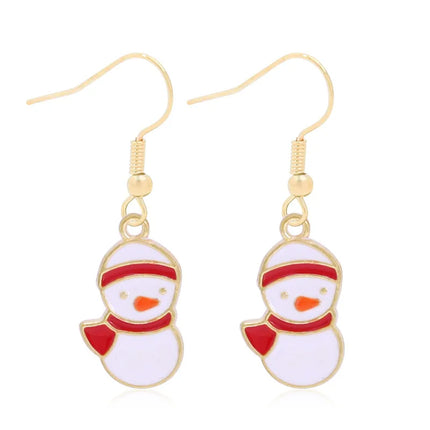 Fashionable Minimalist Christmas Series Earrings Women's Bell Drop Oil Flower Ring Snowman Christmas Tree Santa Claus Ear Jewelry