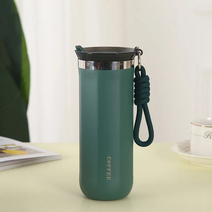 Portable Stainless Steel 304 Vacuum Insulated Coffee Mug With Carrying Rope Simple Modern Aesthetic Value Heat Retention Water Bottle